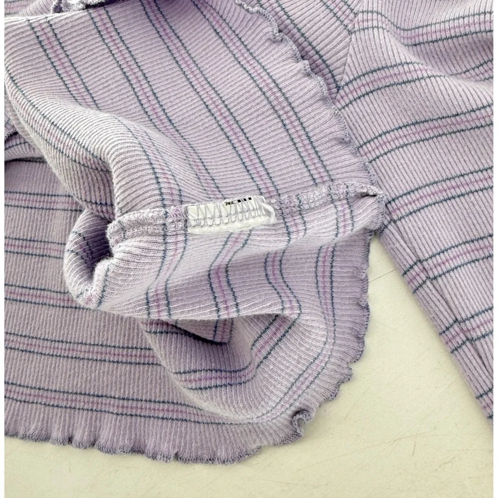Gap Kids Lavender Purple Striped Ribbed Long Sleeve Lettuce Hem‎ Top Size M